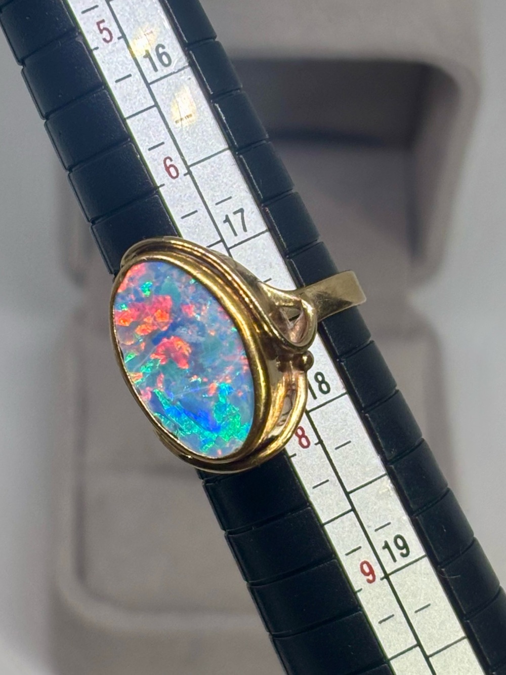 Vintage 9K Gold Black Opal Statement Ring, size 7
